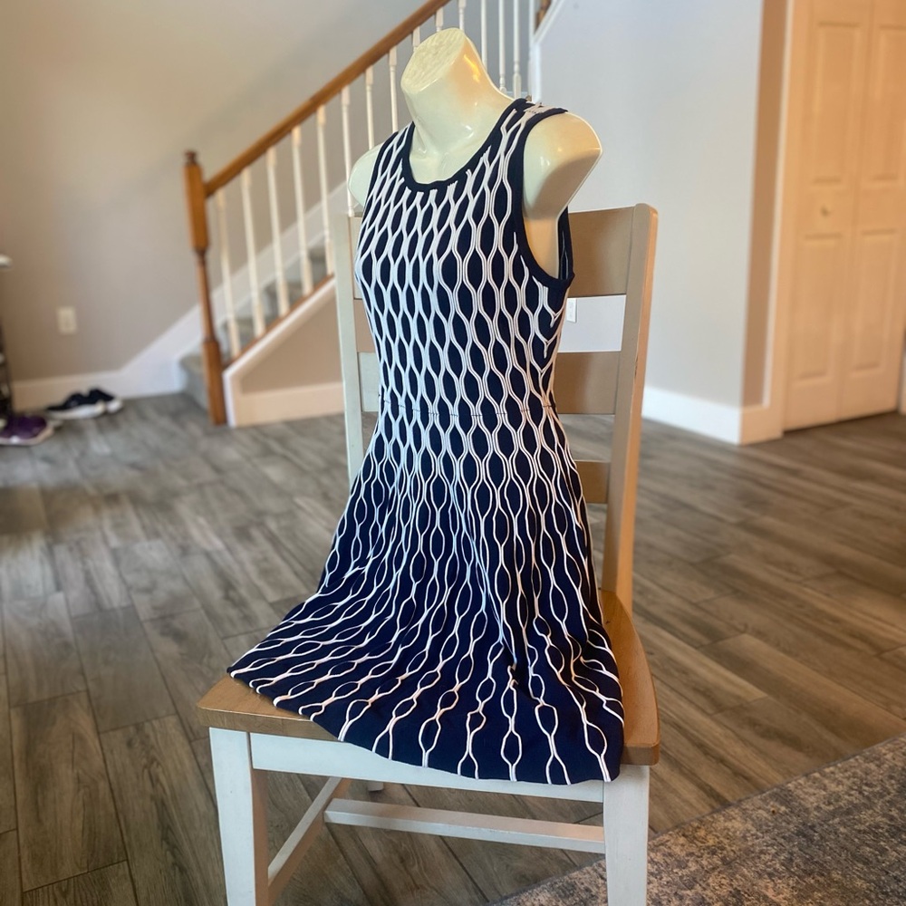 Absolutely Beautiful Navy and White Sleeveless Dress by Sacks Fifth Ave